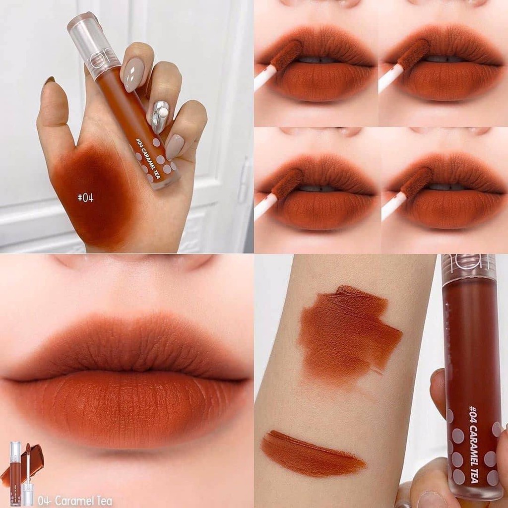 Son Kem Lì Romand Cam Gạch Đất Milk Tea Velvet Tint 04 Caramel Tea - Son Kem Cam Đất Romand Milk Tea