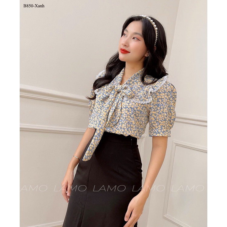 B850- Áo Kiểu nữ áo hoa cột nơ xinh xắn