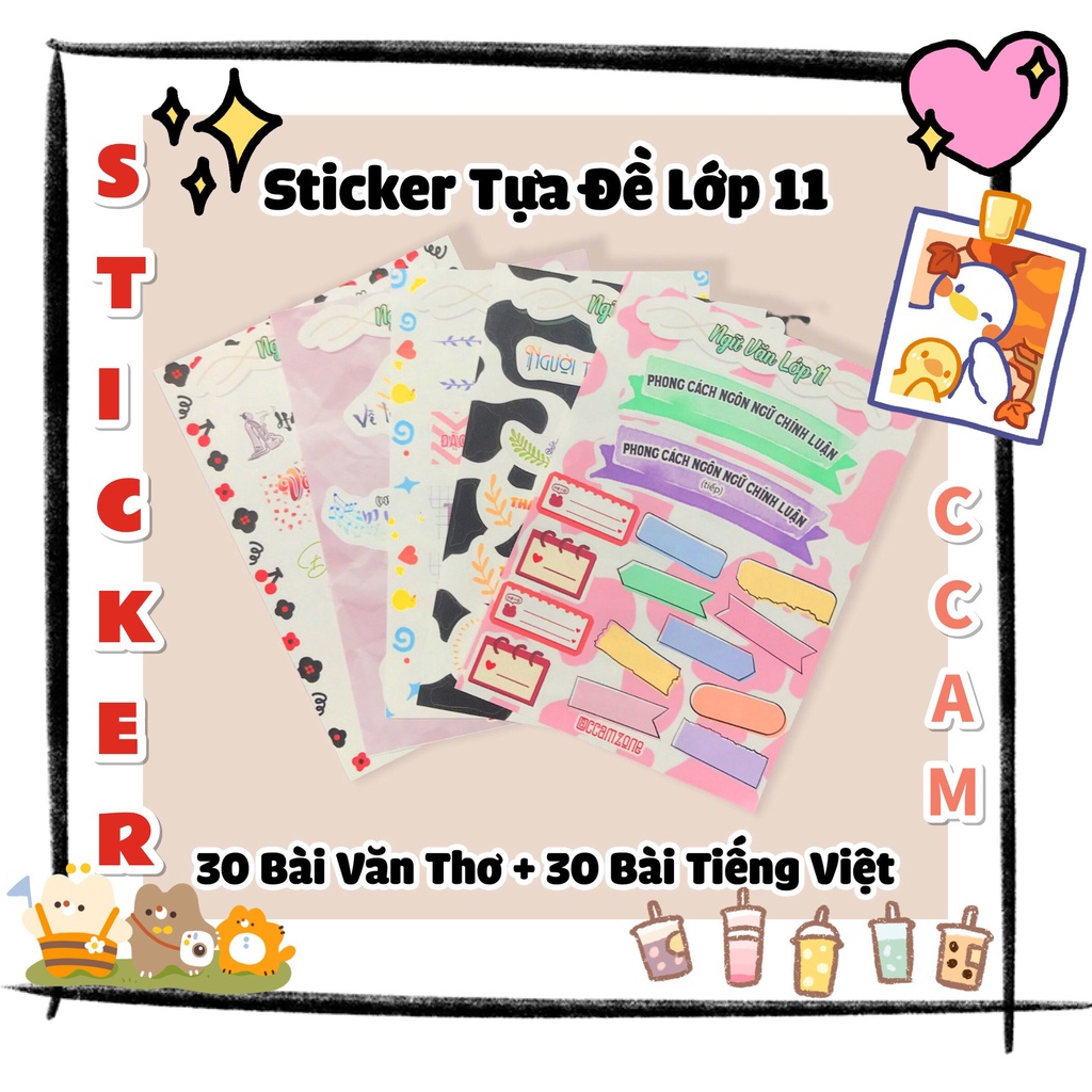 Sticker Tựa Đề Môn Ngữ Văn Lớp 11 set 30 Bài Tiếng Việt 30 Bài Văn Thơ ccamzone