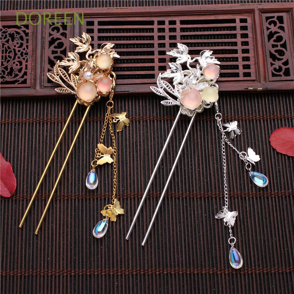 Trâm cài tóc hình bướm đính ngọc trai nhân tạo phong cách vintage thời thượng