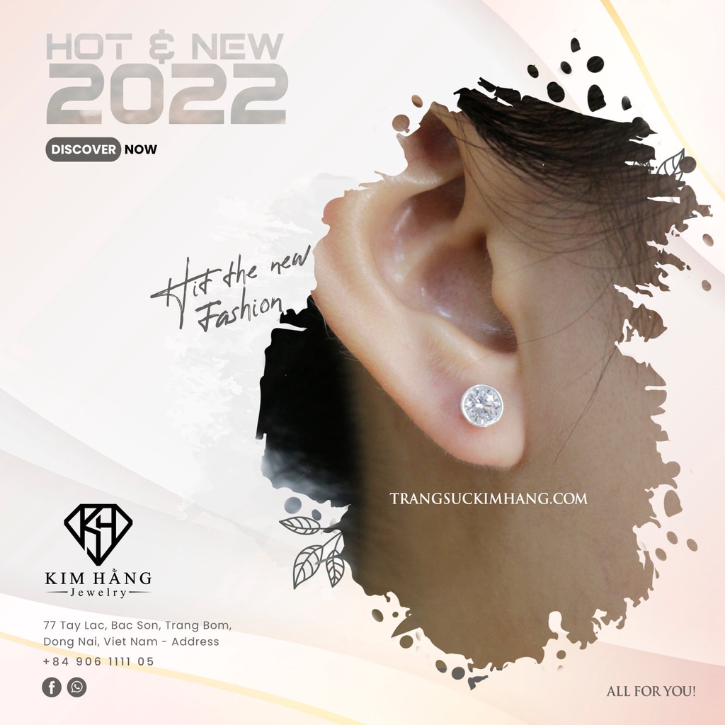 Khuyên Tai Bạc Bao Chấu Nụ Tròn Đá Trắng KHJER070 - Chốt Đẩy