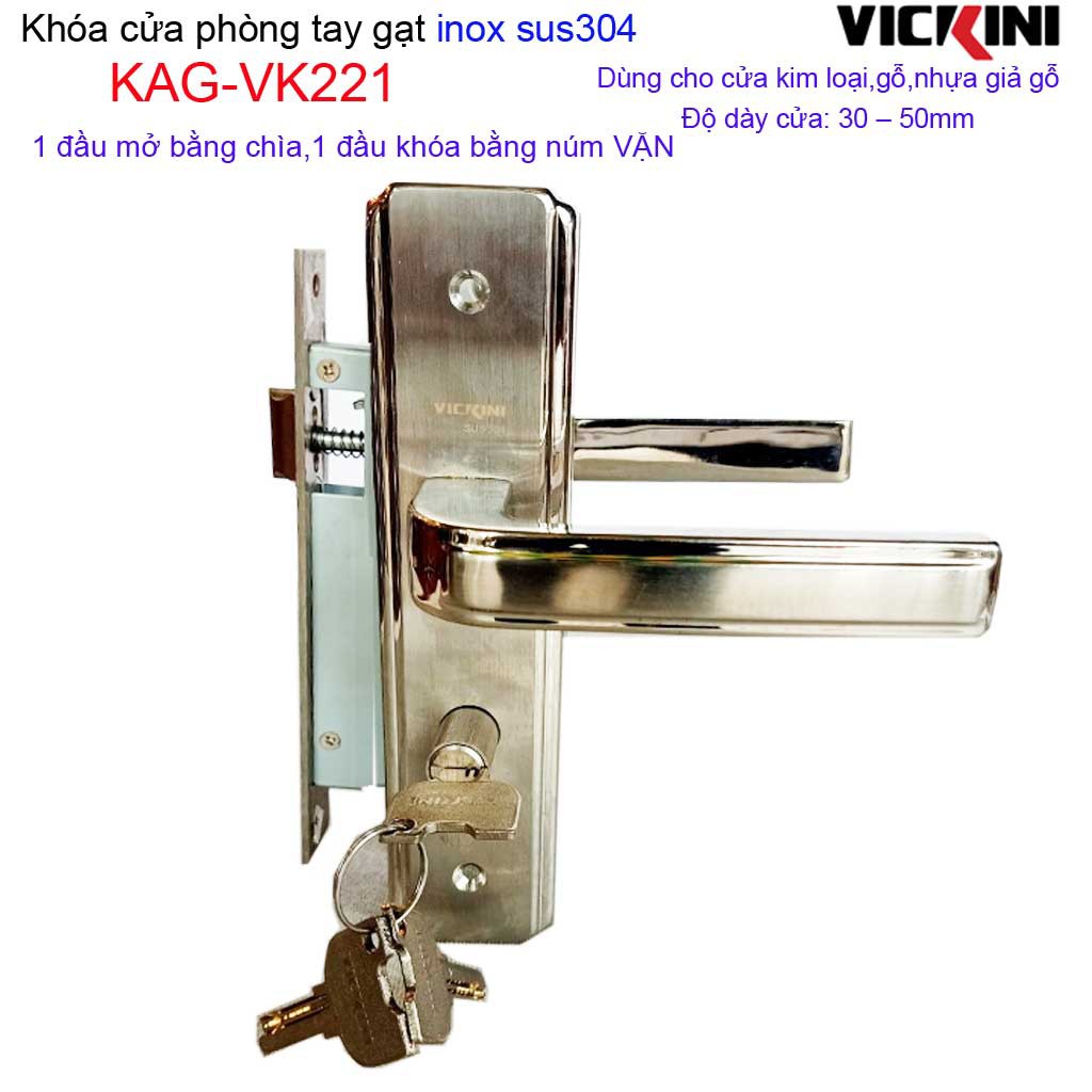 Khóa tay gạt Vickini, khóa tay gạt 1 đầu vặn 1 đầu chìa, khóa phòng tay gạt trọn bộ KAG-VK219