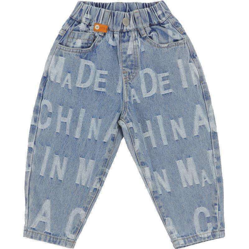 Quần jean dài dáng rộng in họa tiết toàn diện thời trang xuân thu dành cho bé trai 2021