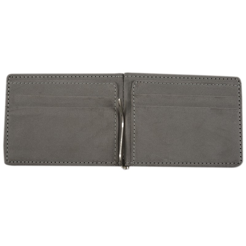 Faux Leather Mens Credit Card Wallet Money Clip Burnished Edges Grey