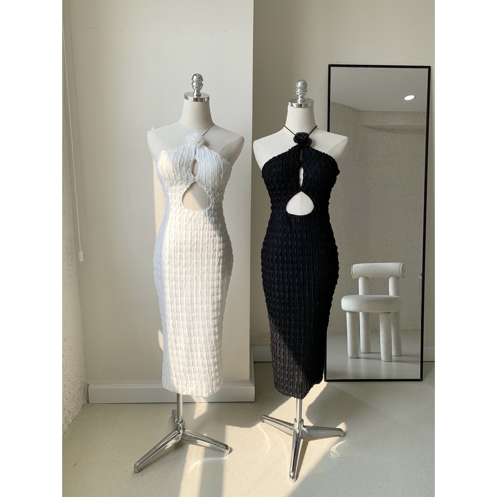 Đầm body đính hoa hồng cutout giọt lệ Teardrop - Tipblu