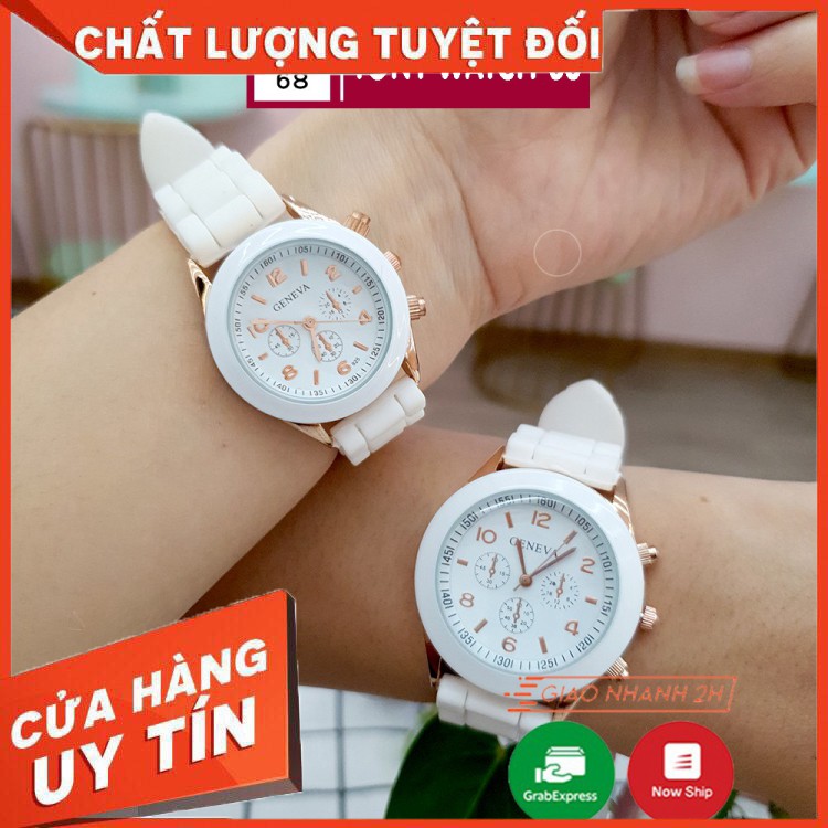 HÀNG CAO CẤP -  Đồng hồ cặp đôi nam nữ Geneva dây cao su trắng mặt kính cong độc đáo chính hãng Tony Watch 68  - Hàng Ca