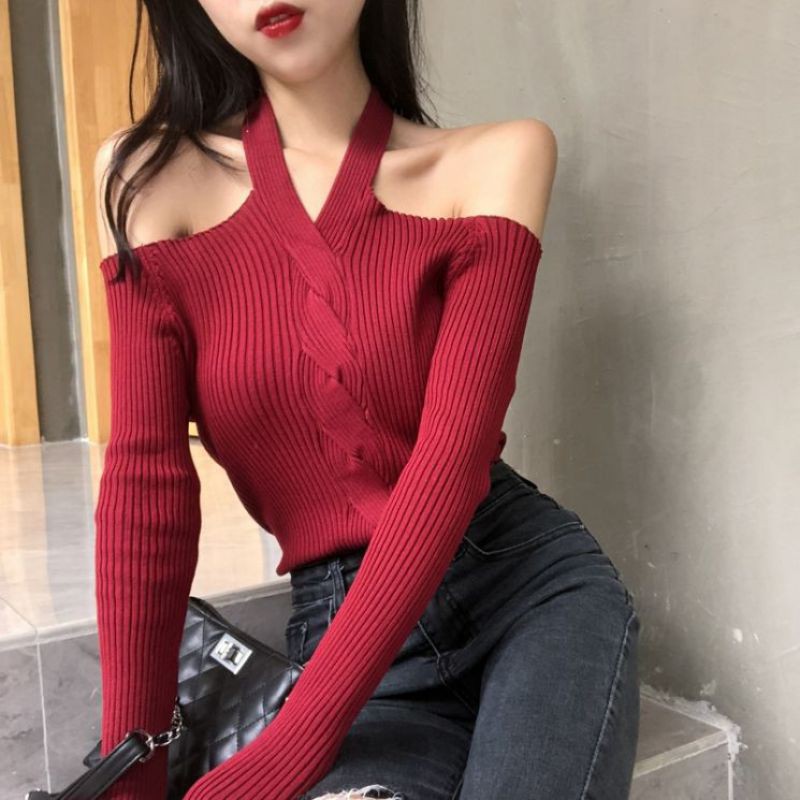 Women Sexy Long Sleeved Off-shoulder Knitwear Sweater | BigBuy360 - bigbuy360.vn