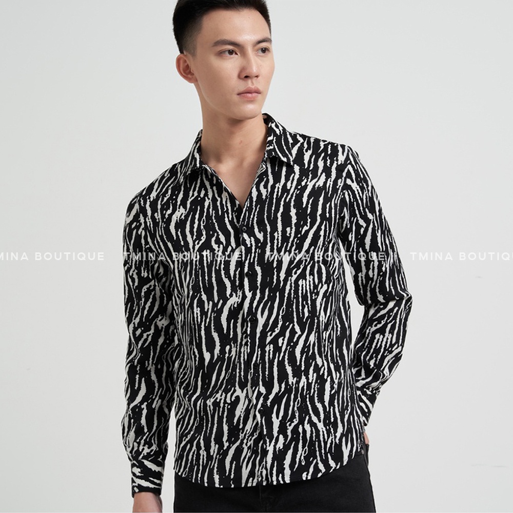 Áo sơ mi họa tiết dài tay TMINA nam nhiều mẫu chất lụa thoáng mát không nhăn