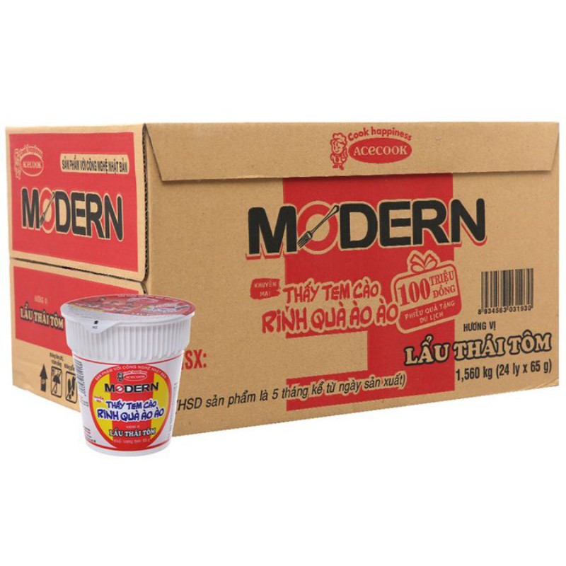 Thùng 24 ly mì Modern vị lẩu thái tôm (65g x 24 ly