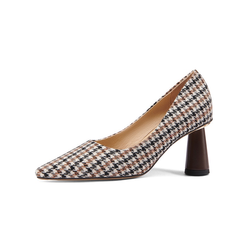 Giày cao gót IELGY mũi nhọn họa tiết houndstooth thời trang retro Pháp màu sắc cho nữ