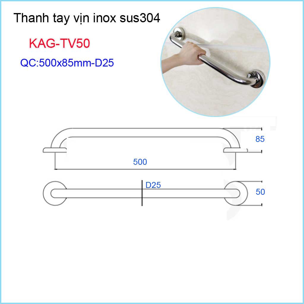 Thanh tay vịn inox nhà tắm, tay vịn inox phòng tắm KAG-TV50