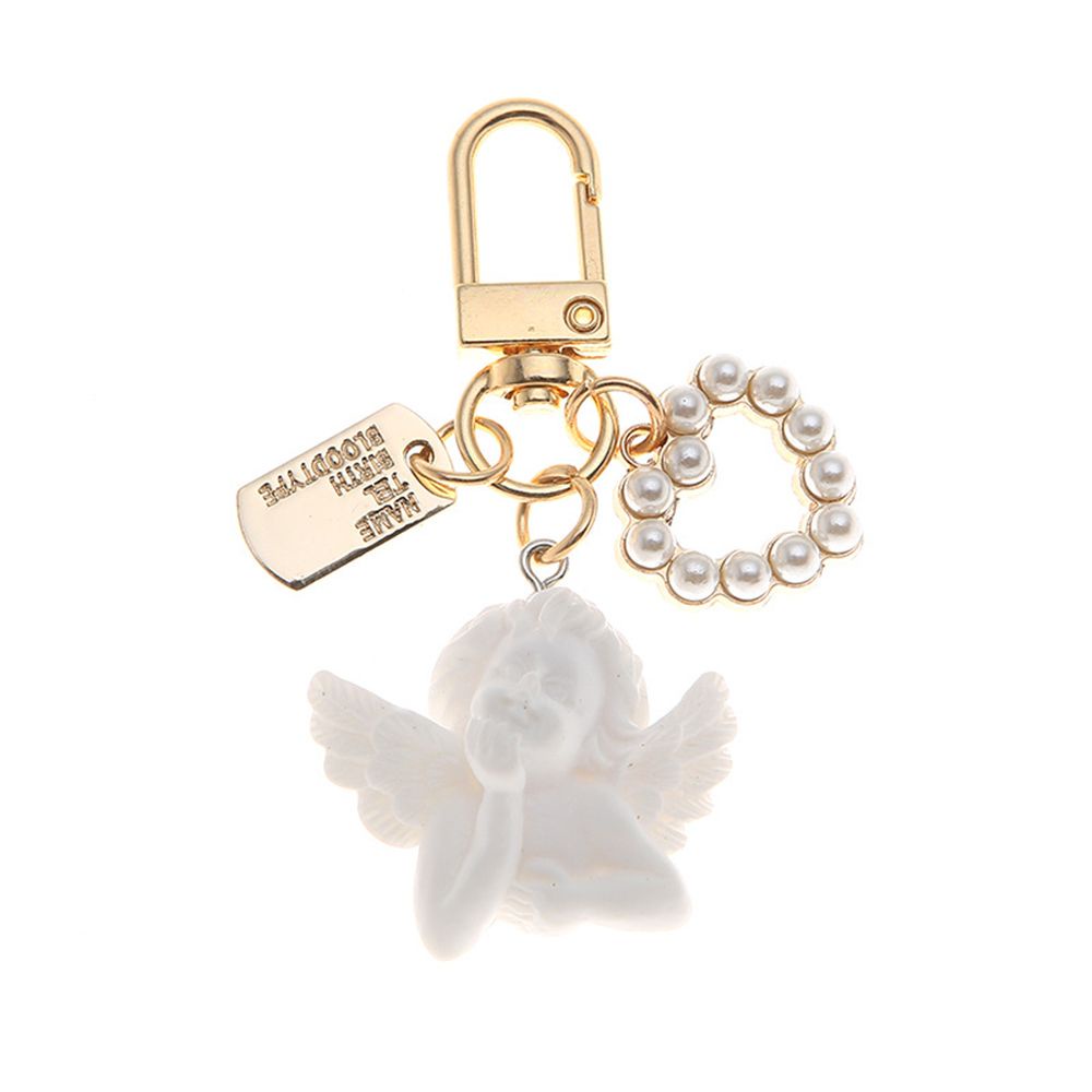 LANFY Retro Angel Key Rings Girl Female Earphone Case Chain Pearl Keychain Love Heart Key Accessories Chain Ornaments Bag Pendant Key Lanyard Small Gift Women Car Keyring
