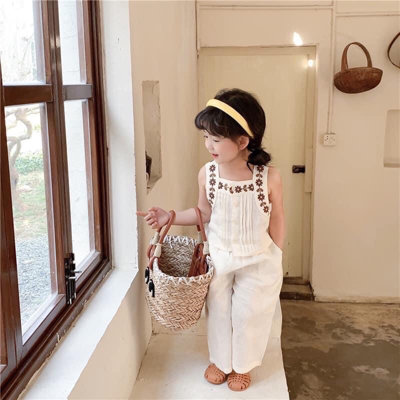 Set thêu hoa bé gái