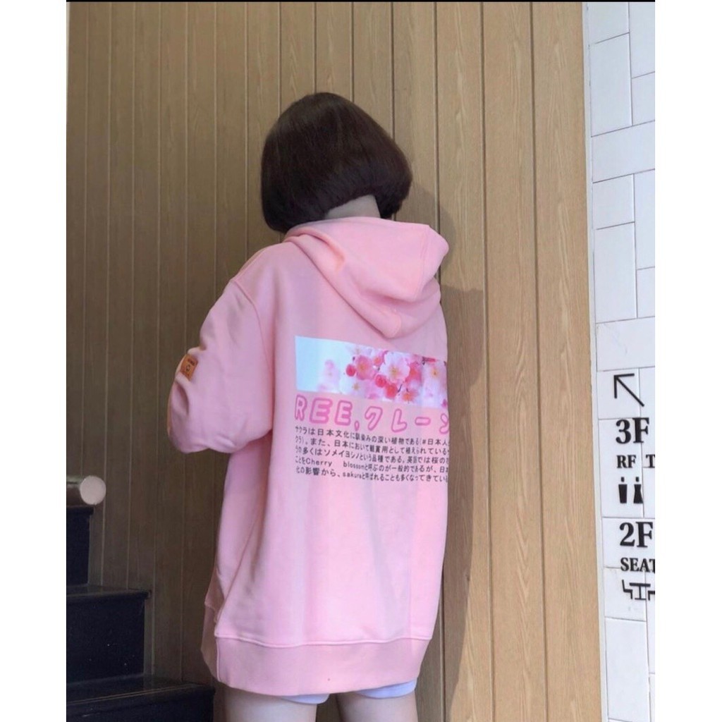 ÁO HOODIE ZIP SAKURA REE HỒNG ĐEN 2020 - NỈ MŨ HOA ANH ĐÀO UNISEX