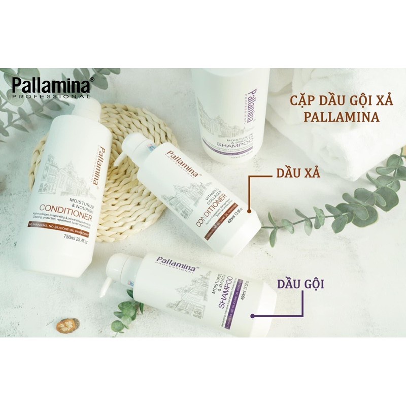 Cặp Dầu gội dầu xả keratin colagen Pallamina kiềm dầu phục hồi tóc hư tổn | Bộ dầu gội xả 750ml