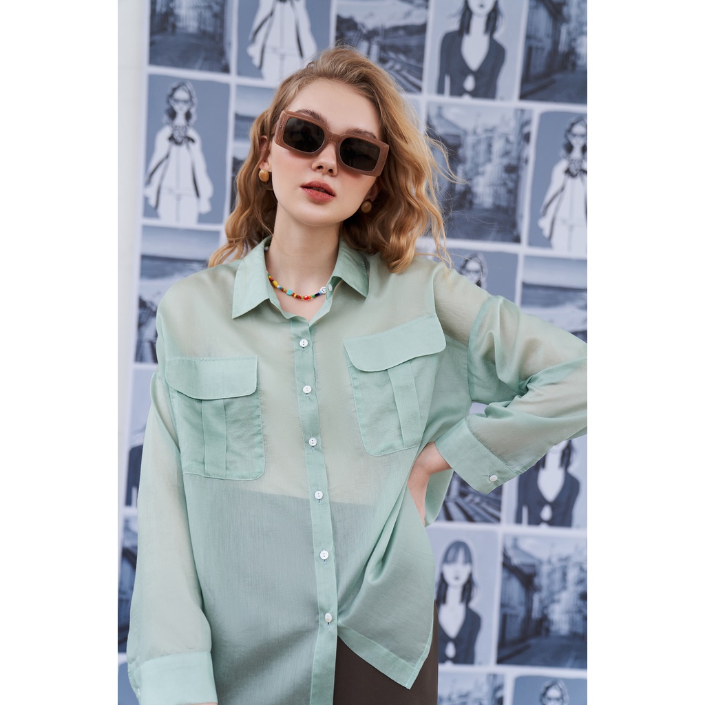 Áo sơ mi tơ xanh mint túi ốp basic 2AO1109 ADORE DRESS