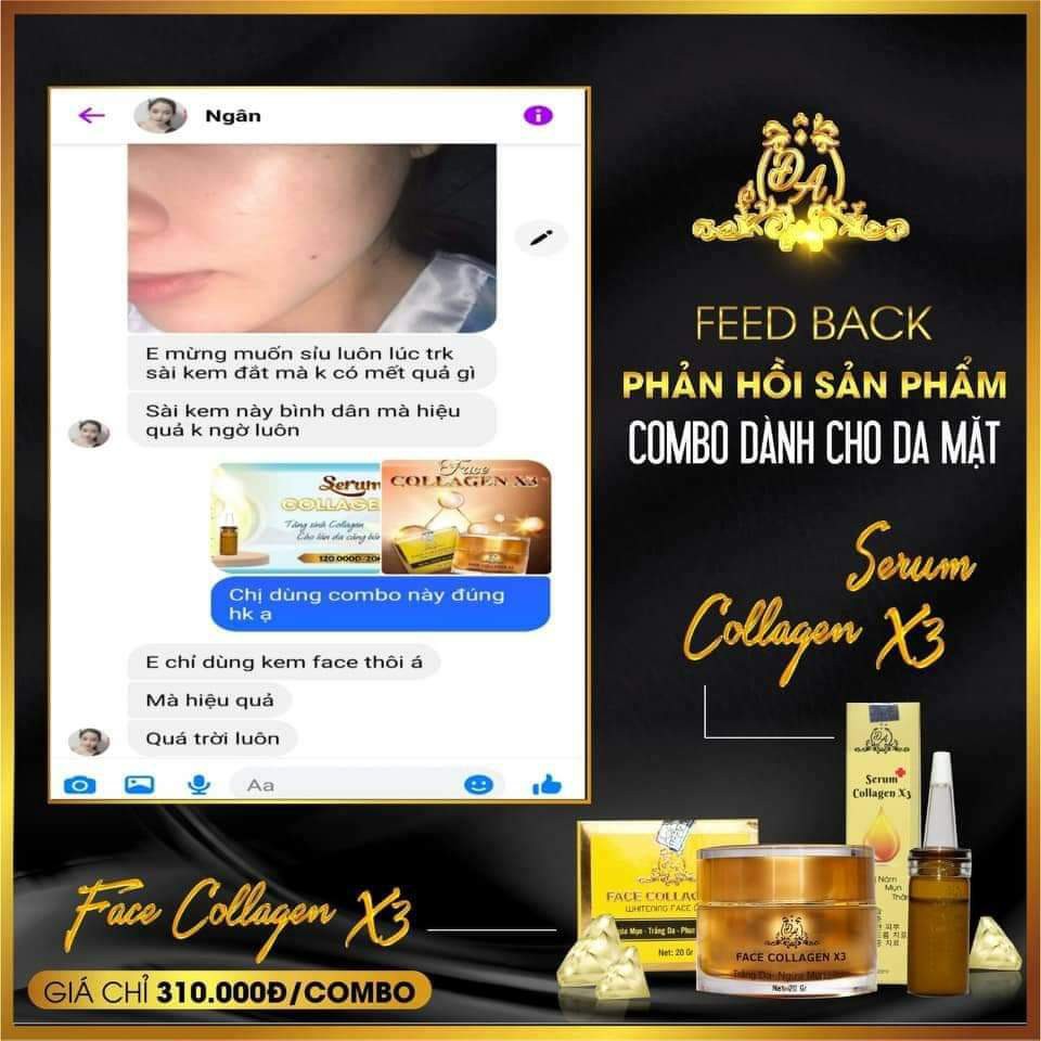 Combo kem Face Collagen X3 Đông Anh và serum dưỡng collagen X3 chính hãng