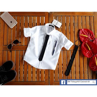  Áo sơ mi trắng dài tay cho bé tặng kèm cà vạt đen cực xinh size đại từ 10kg đến 52kg phom đẹp 
