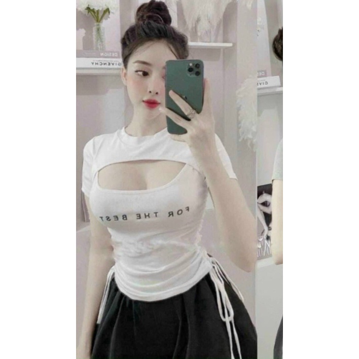 [HÌNH THẬT] Áo thun kiểu đan dây hở ngực Chất vải cotton, 6 MÀU Fom từ 52kg trở xuống TV24210