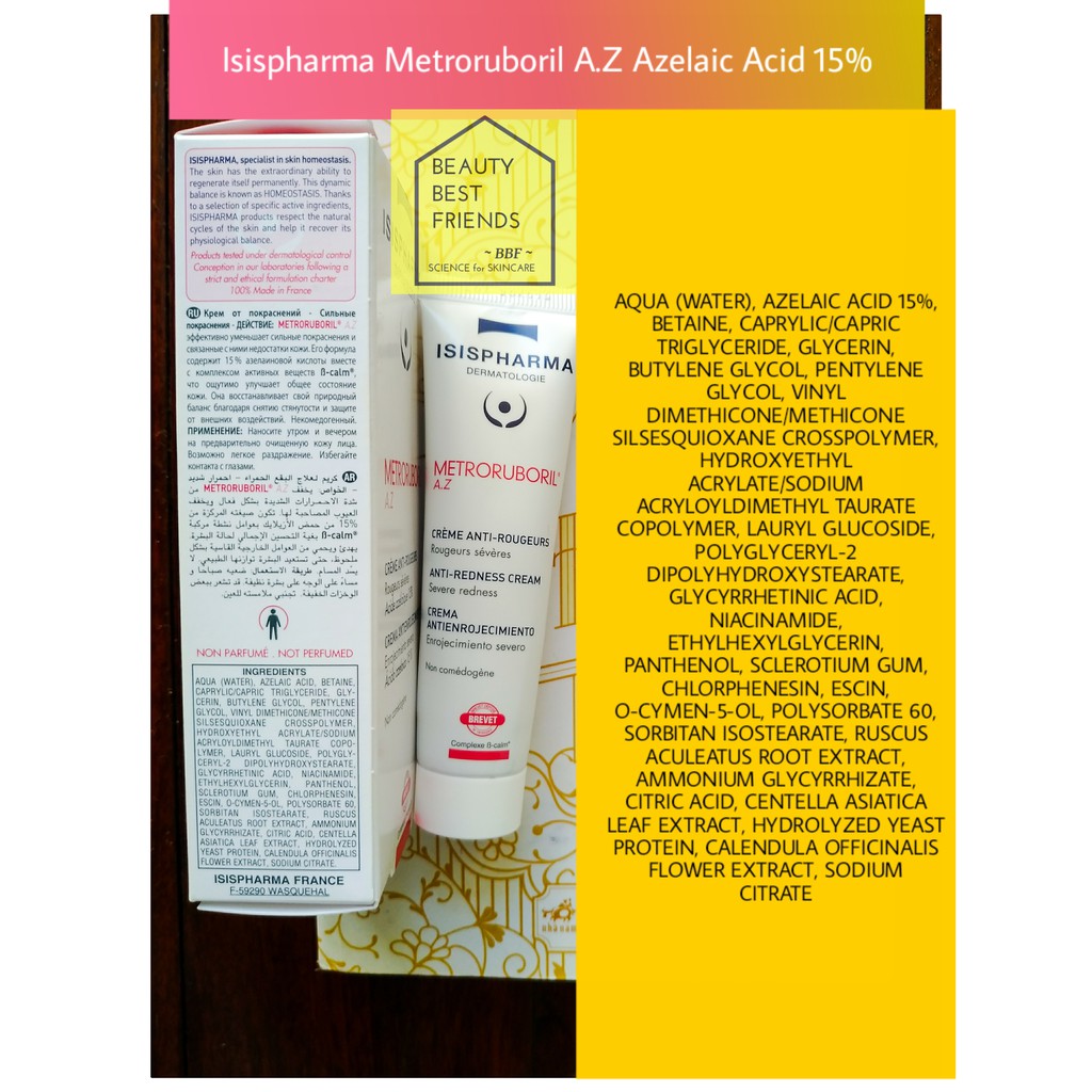 15% Azelaic Acid Isispharma Metroruboril A.Z Anti-Redness Cream 30 ml giảm mụn & thâm mụn