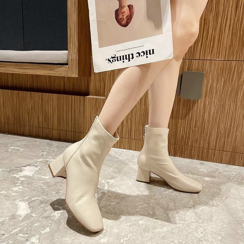 Giày boot nữ , Bốt nữ cao cổ gót vuông 5cm da mềm cao cấp mẫu hot 008