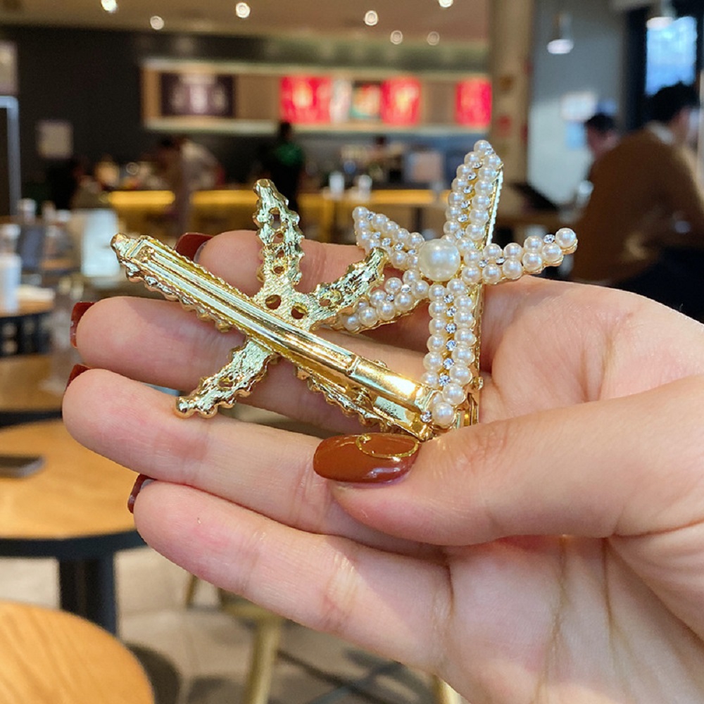 Kẹp tóc hình sao biển đính ngọc trai sang trọng cho nữ