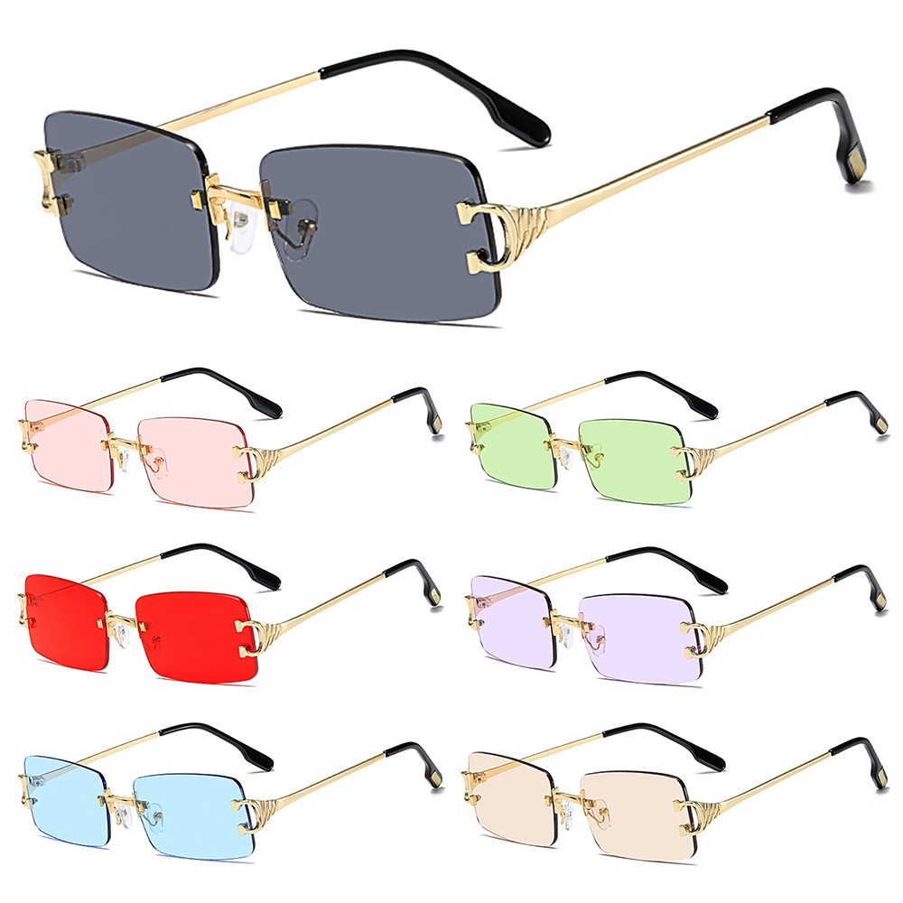 🌱EUPUS🍀 2021 New Fashion Retro Rectangular Sunglasses Vintage Transparent Rectangle Glasses Frameless Eyewear UV 400 Tinted for Women Men Eyewear Square Glasses