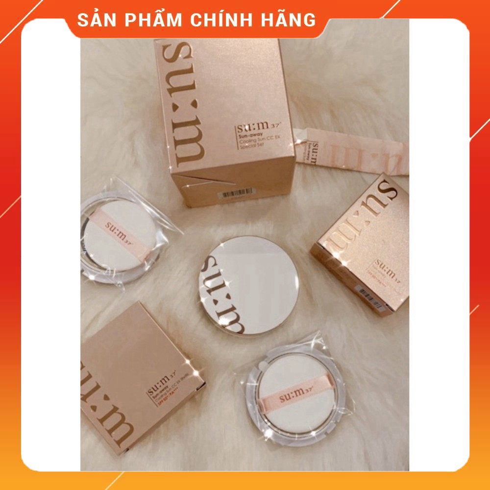 [Hàng hiếm] Sét chống nắng trang điểm dạng cushion Su:m37 Sun Away Cooling Sun CC SPF50+/PA+++ tặng kèm 2 lõi