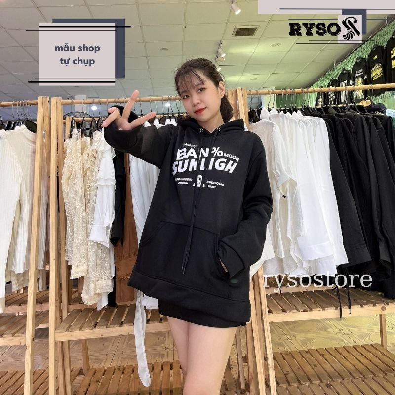 Áo khoác hoodie nỉ bông dày cao cấp BAN% SUNLIGH mặc cặp nam nữ giữ ấm tay phồng cá tính unisex nón 2 lớp