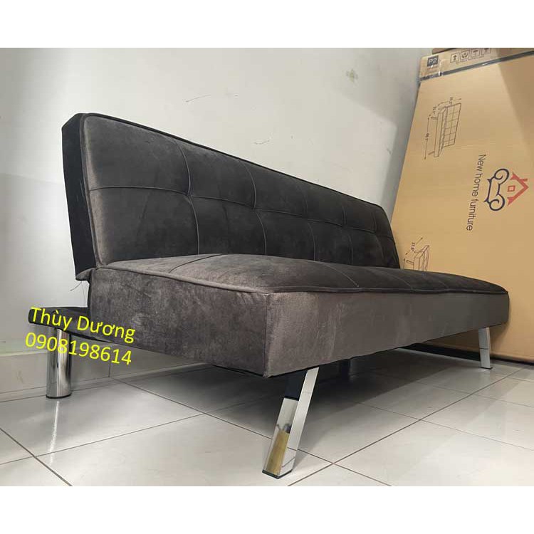 Sofa bed - Sofa giường bọc vải màu Nhung màu Xám Đen - Sofa xuất khẩu chân kim loại cao cấp