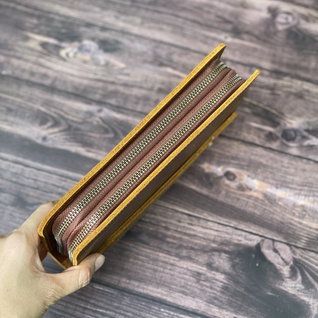 VÍ CẦM TAY DA SÁP 2 NGĂN KHÓA KÉO VD72