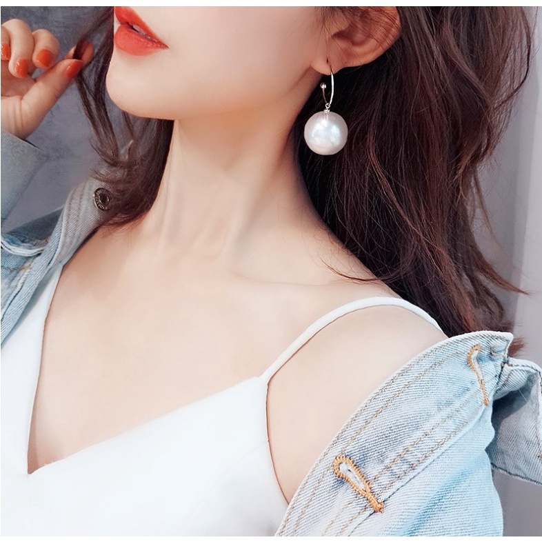 Bông Tai Hình Tròn Đính Ngọc Trai Lấp Lánh Phong Cách Hàn Quốc Mới Cho Nữ