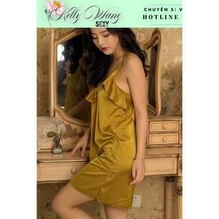 HỎA TỐC 1H CHE TÊN SP Váy ngủ lụa KELLY WANG sx165 đắp bèo lụa satin cao cấp - đầm ngủ lụa satin