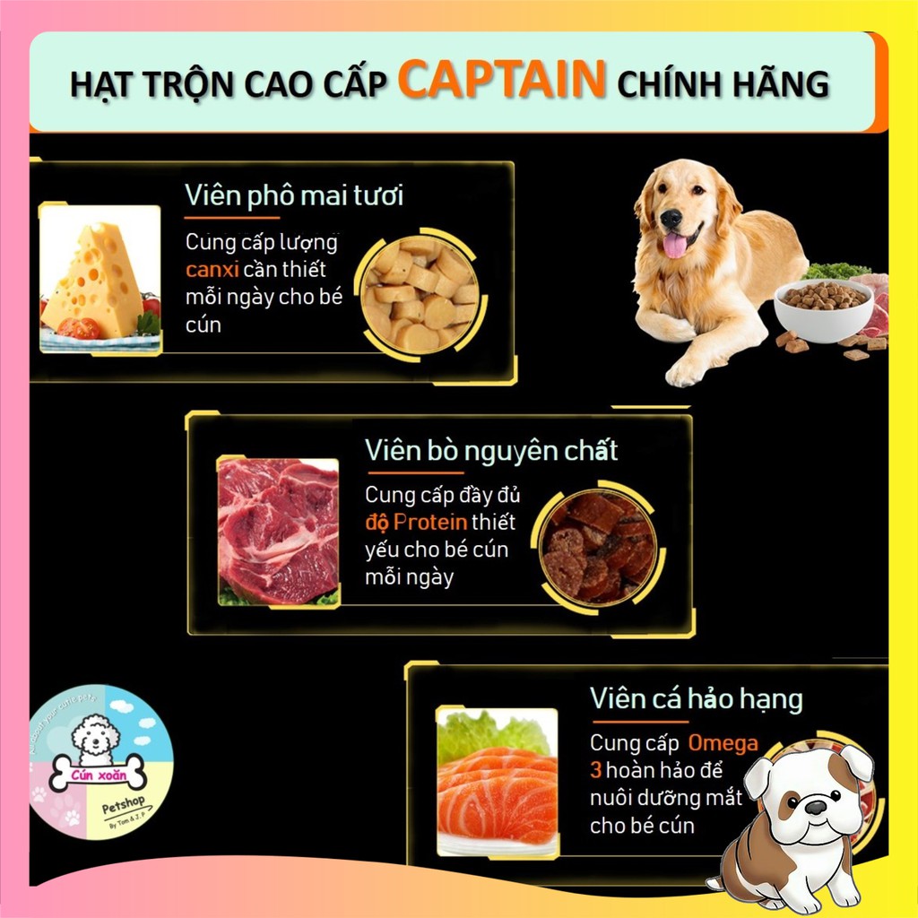 Thức ăn hạt cho chó Captain (Túi 500gr) mix thịt bò, phô mai, cá, rau củ