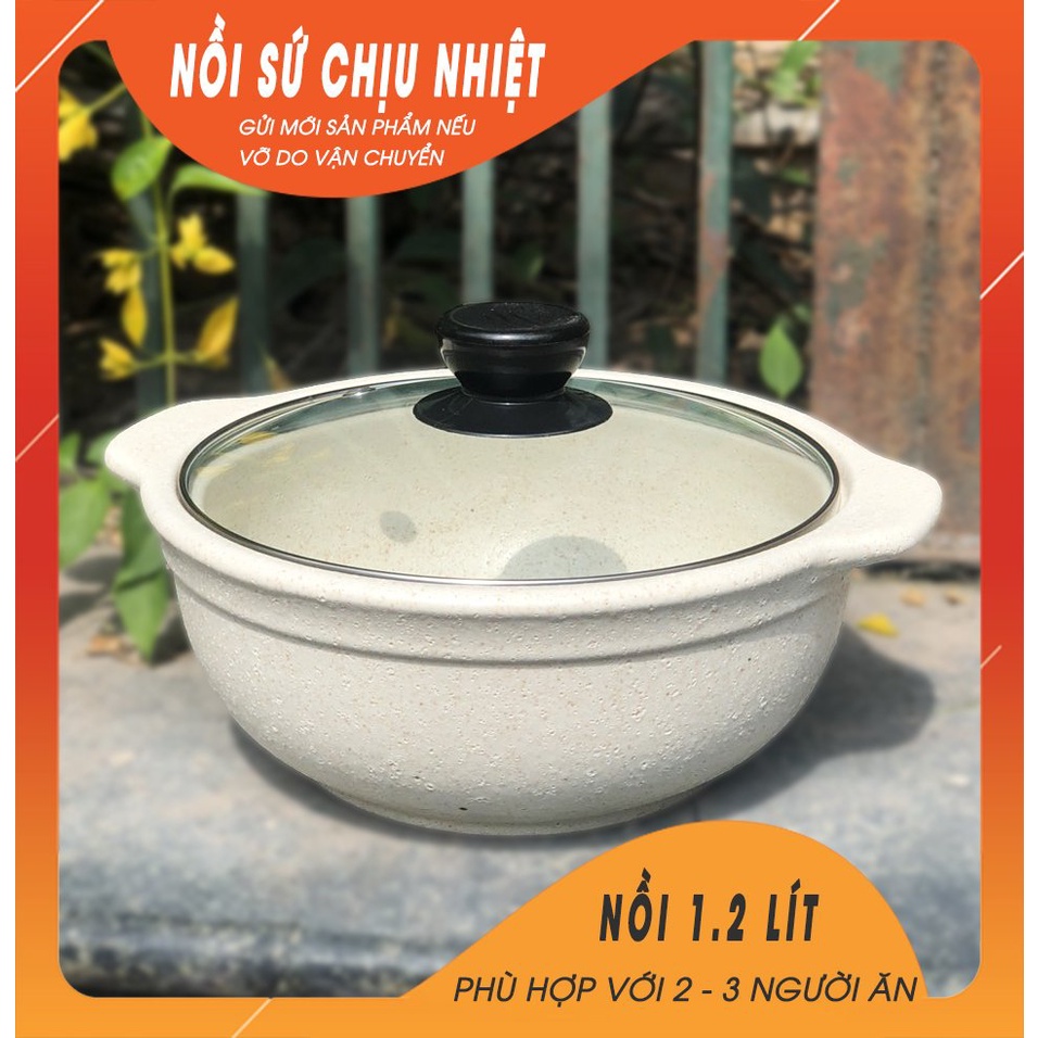 [Giá Sốc] Nồi sứ nắp thủy tinh 0,7 - 1,2 lít NodaCook