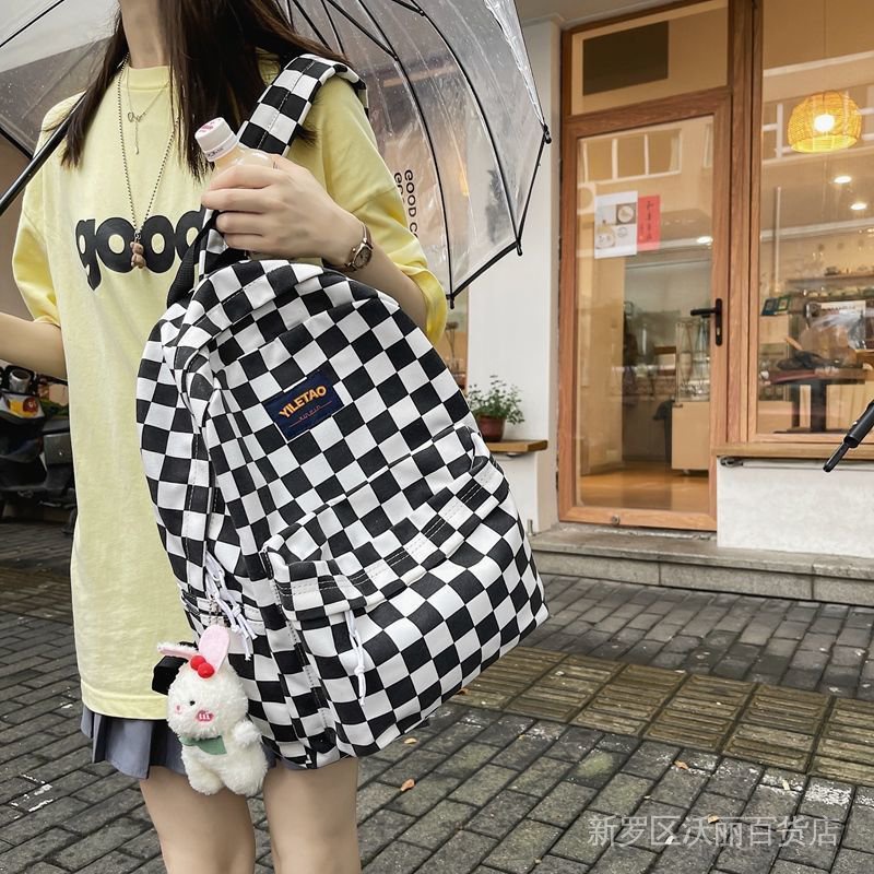 Korean style schoolbag female student large capacity ins Mori all-match checkerboard Plaid backpack high school junior high school student backpack XwMP