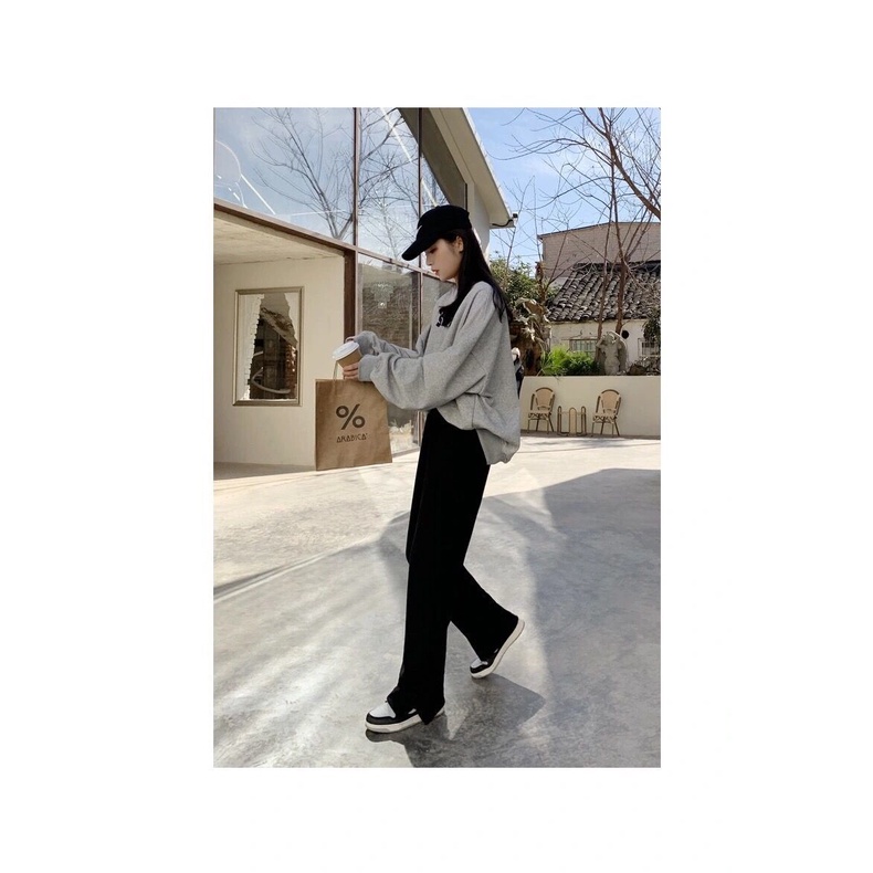 Quần ống rộng Mỏng Màu Xám Thời Trang Mùa Đông Mới Cho Nữ