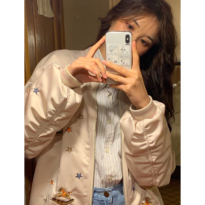 SẴN | ÁO KHOÁC ULZZANG TAY BỒNG BÈO NHÚN BOMBER NỮ THÊU HÌNH NGỰA | BigBuy360 - bigbuy360.vn