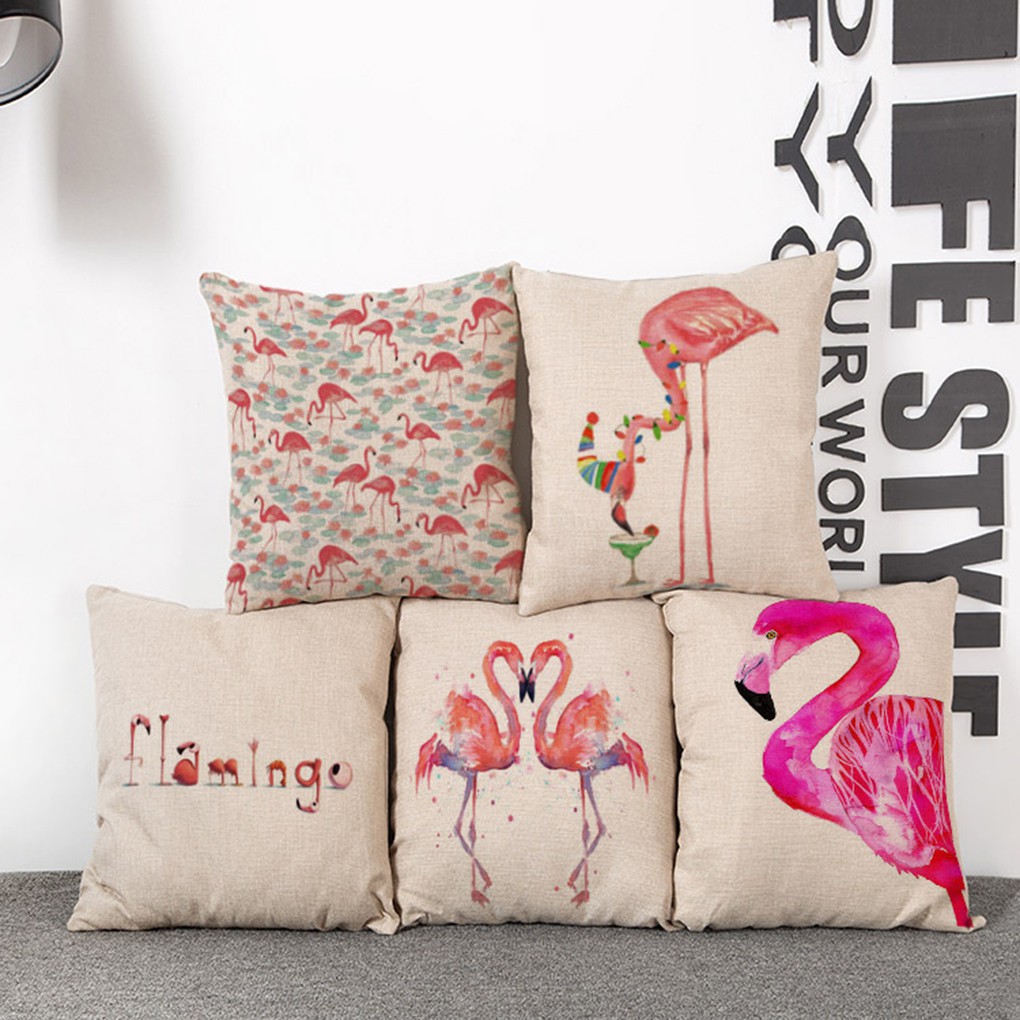 Flamingos Pattern Cotton Linen Cushion Cover Pillowcase Good ranchotion