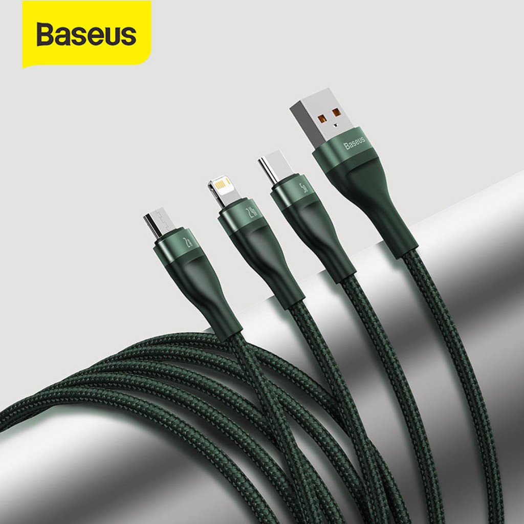 Cáp sạc Baseus 3 in 1 ( Lightning/Micro/Type-c ) sạc nhanh 5A, công suất 40W, hỗ trợ truyền dữ liệu 480Mbps, dài 120cm
