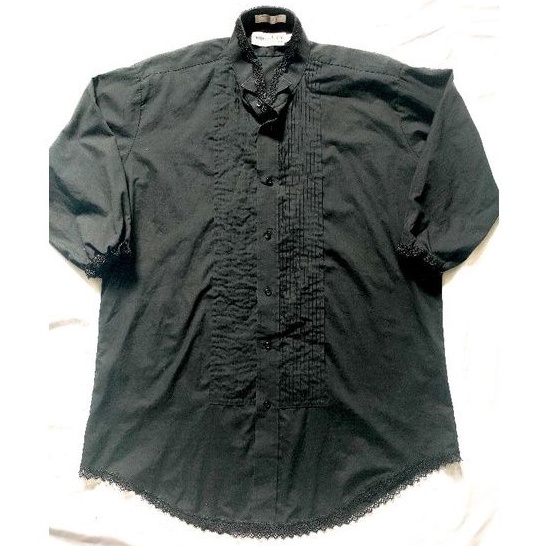 2Hands | Đầm sơ mi bá tước đen phối ren sang trọng