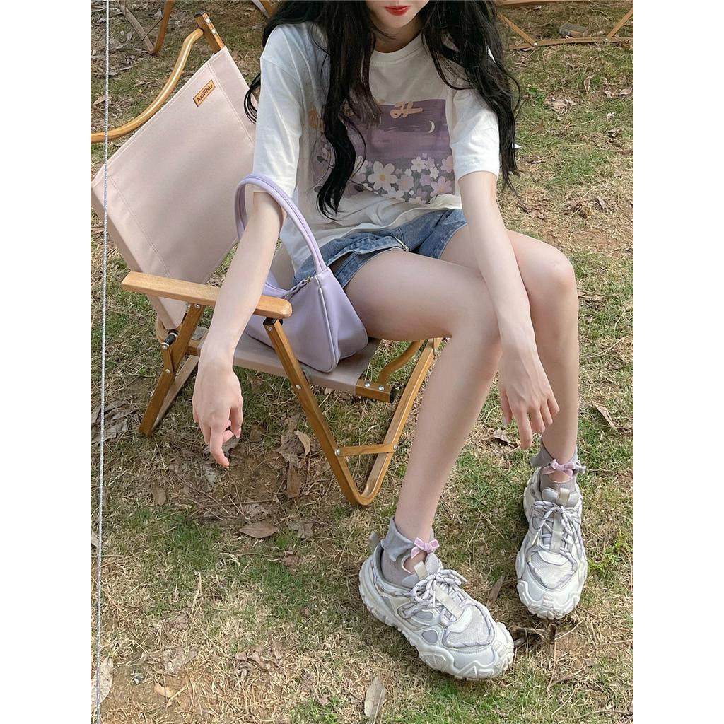 Áo Thun Lửng Tay Ngắn In Họa Tiết Tranh Sơn Dầu Cho Nữ