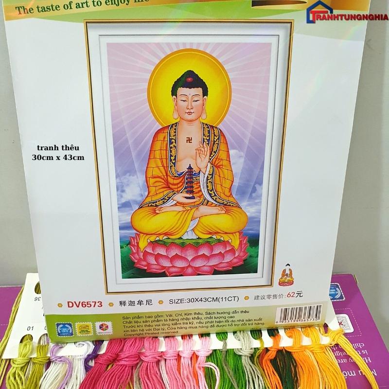 Tranh đính đá, tranh thêu chữ thập phật dược sư 35cm x 50cm