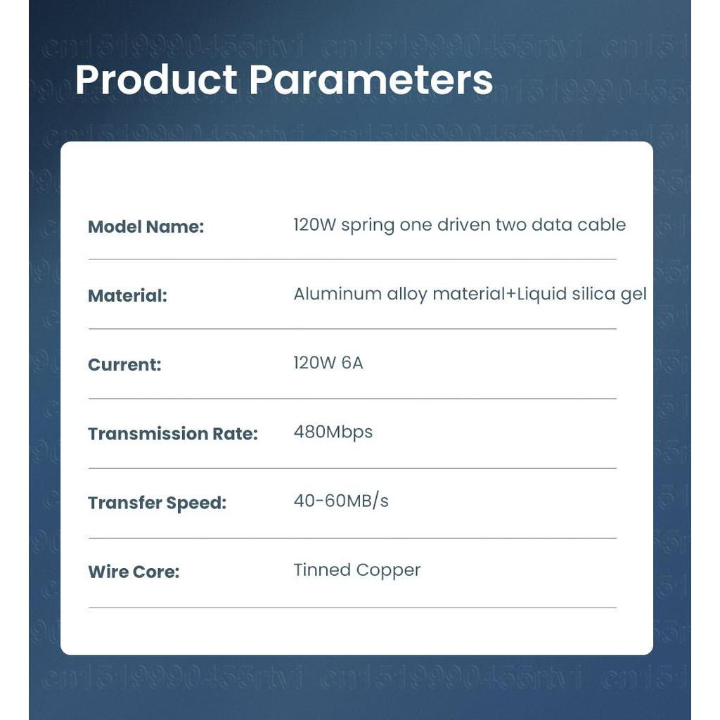 Dây Cáp Sạc Nhanh USB Loại C 2 Trong 1 120W 6A Chuyên Dụng Cho iPhone Samsung