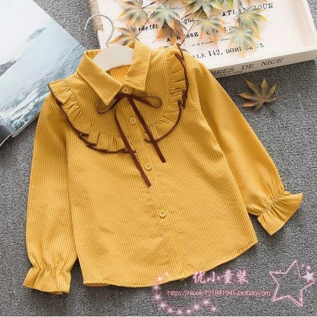 Sơ mi cổ bèo công chúa lót nỉ ấm cho bé gái