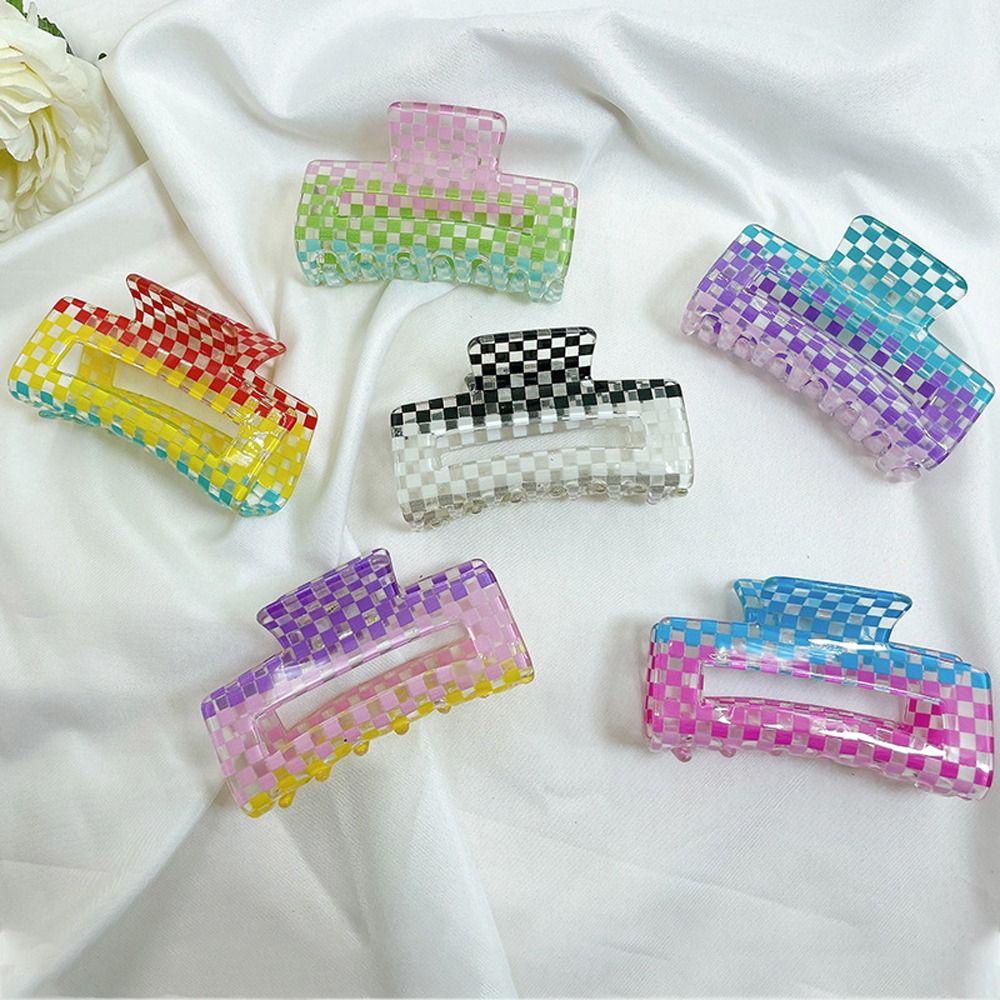 Kẹp Tóc Càng Cua Trong Suốt Họa Tiết Kẻ Sọc Hình Học Thời Trang Mùa Thu Cho Nữ