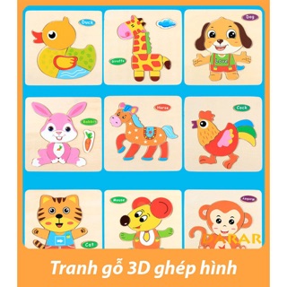 Đồ chơi xếp hình, lắp ráp Tranh Ghép gỗ 3D nhiều hình Ngộ Nghĩnh - Phát Triển Trí Tuệ Cho Bé