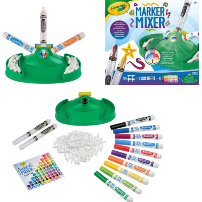 Bộ bút trộn màu Crayola Marker Mixer với 10 bút đánh dấu, 100 ngòi bút mix, hộp mix phát sáng,..