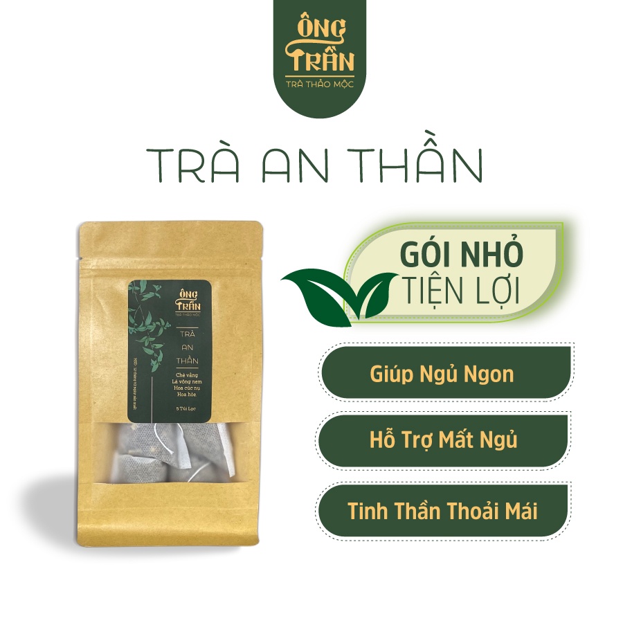 Trà thảo mộc, an thần, hỗ trợ mất ngủ, giúp ngủ ngon, ngủ sâu, Thảo Mộc Ông Trần, gói nhỏ tiện lợi (5 túi lọc x 10gr).