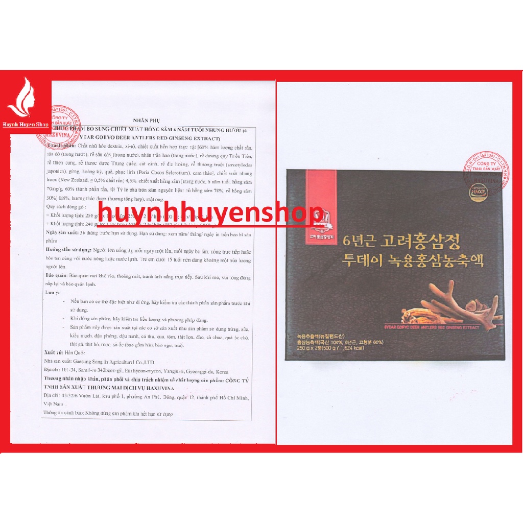 Cao hồng sâm linh chi nhung hươu Hàn Quốc hộp 240g*2